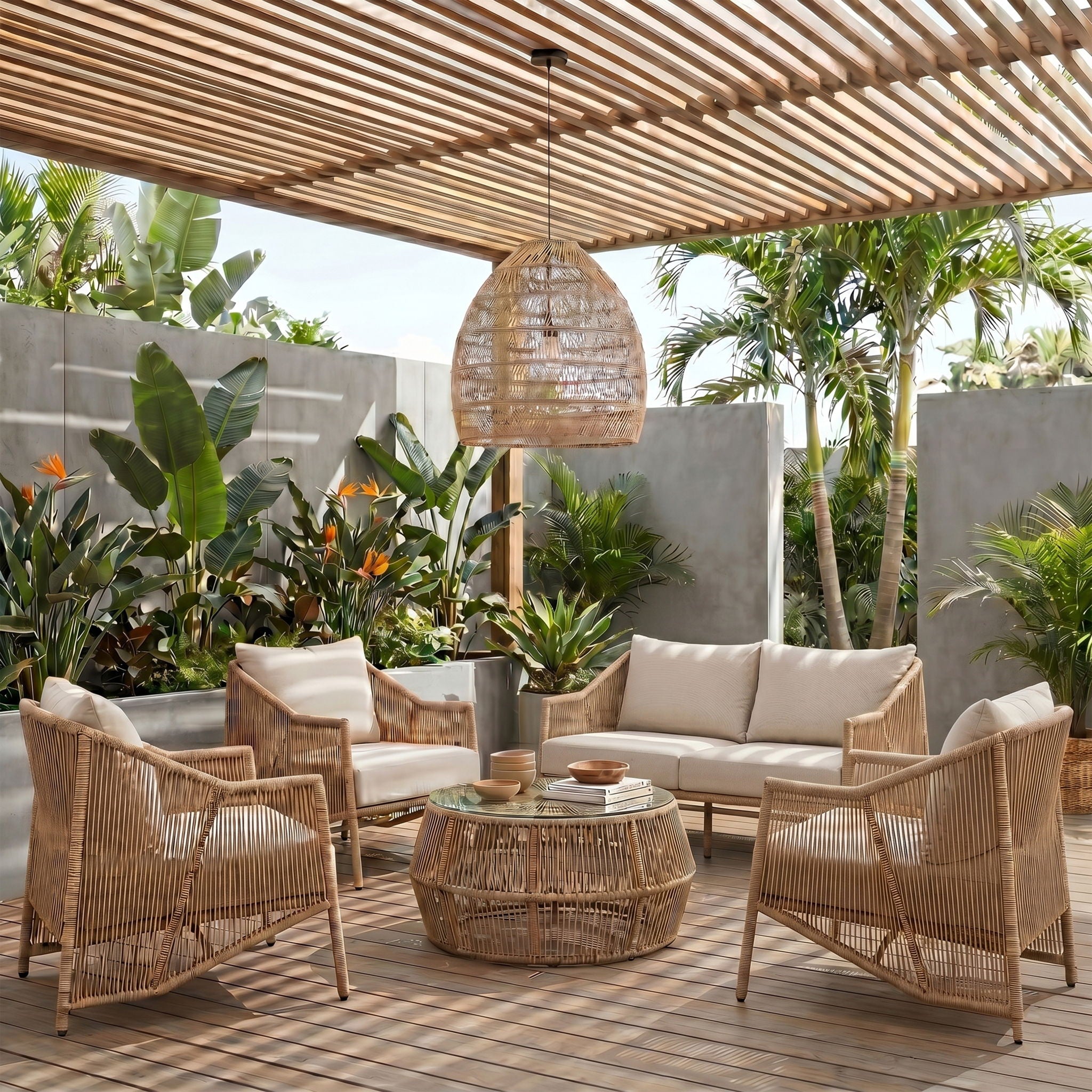 Coastline - Olefin Water Resistant Fabric And Wicker Outdoor Patio Loveseat - Beige