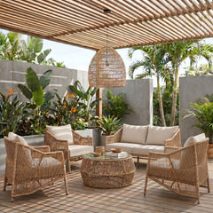 Coastline - Olefin Water Resistant Fabric And Wicker Outdoor Patio Loveseat - Beige
