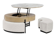 T42 - 4 Piece Living Room Set (Coffee Table With 3 Stools) - Cream / Natural