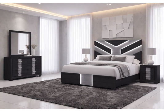 Optimus - 4 Piece Bedroom Set (Queen Bed, Dresser, Mirror, Nightstand) - Black