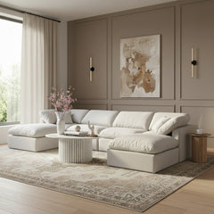 Indulge - Linen 6 Piece Modular Double Chaise Sectional - White