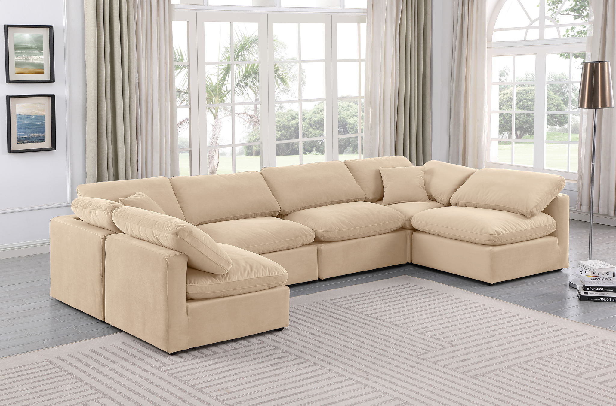 Indulge - Velvet 6 Piece Modular U-Shaped Sectional