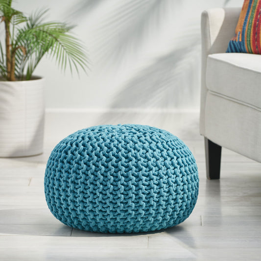 Moro - Knitted Cotton Round Pouf With Pumpkin Shape