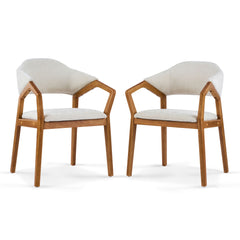 Indoor Upholstered Dining Armchair (Set of 2) - Beige / Teak