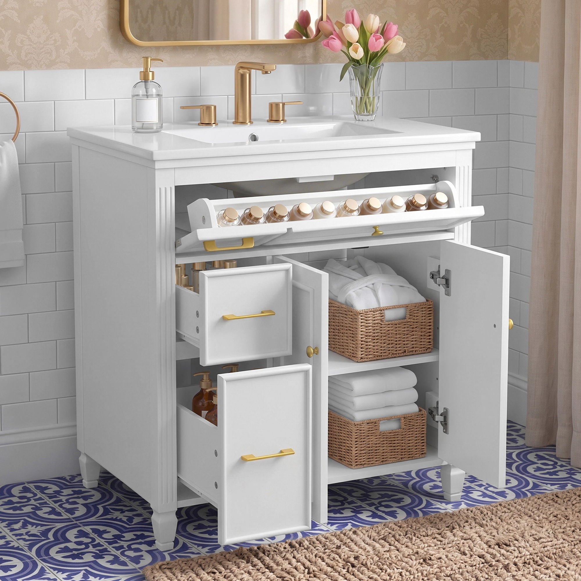 Freestanding Bathroom Vanity With Sink, Soft Close Door, Tip Out Drawer