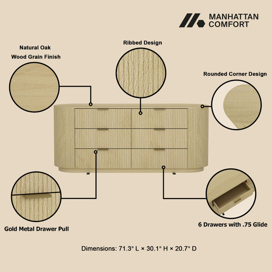 Olivia - Double Dresser With 6 Drawers - Oak
