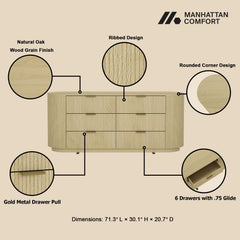 Olivia - Double Dresser With 6 Drawers - Oak