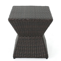 Outdoor Wicker End Table - Brown Multi