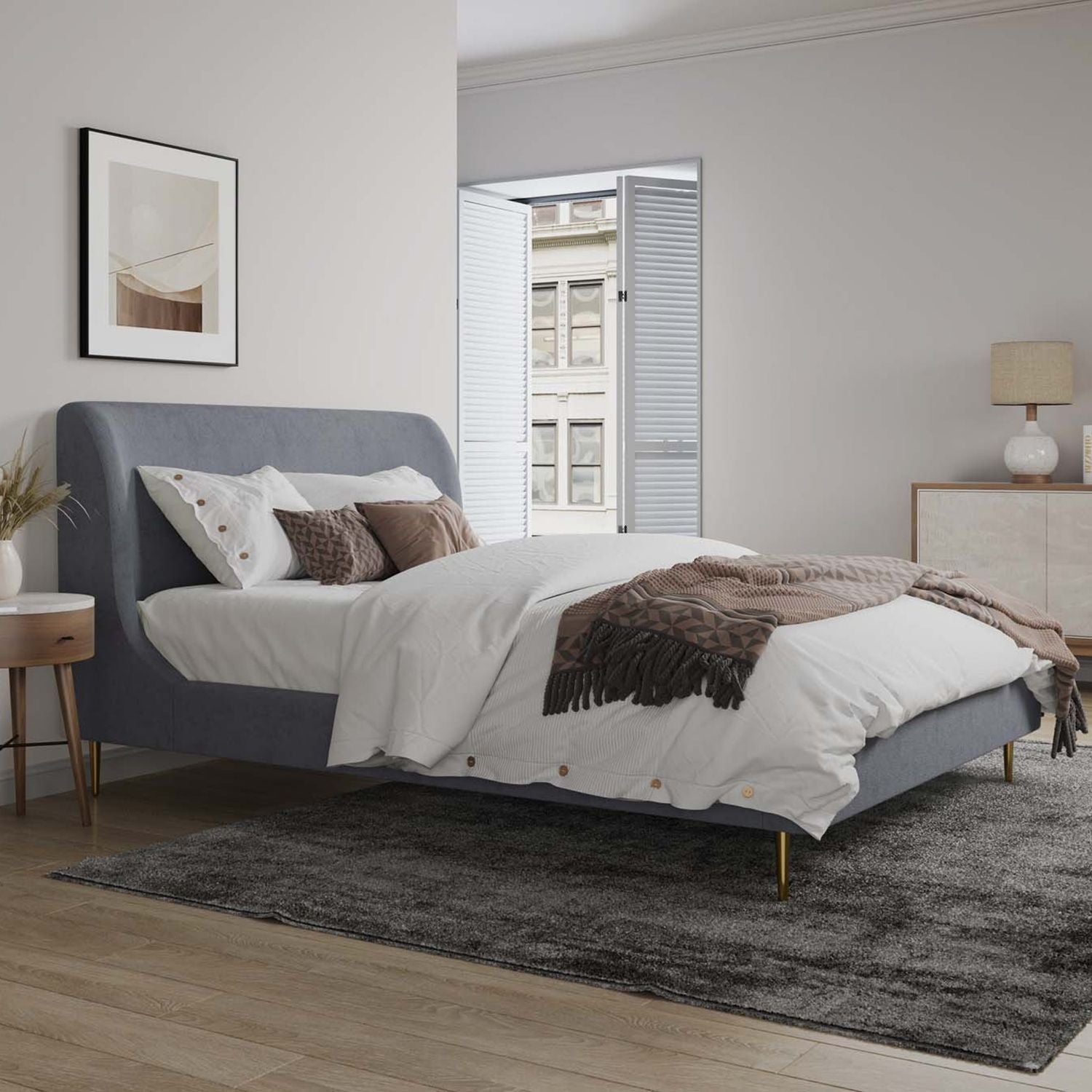 Upholstered Bed With Curved Headboard