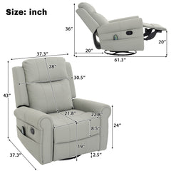 Manual Recliner Chair With 270 Degree Swivel, Massage & Heating, Dual Reclining Positions