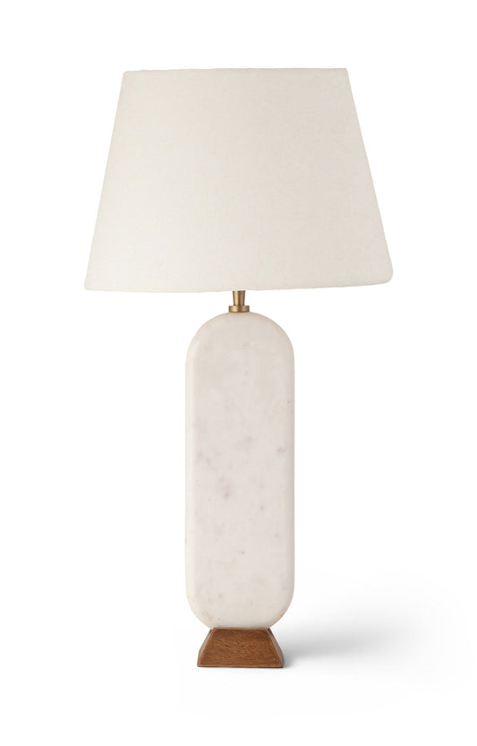 Solis - Genuine Marble And Mango Wood Base With Linen Textured Fabric Shade Table Lamp