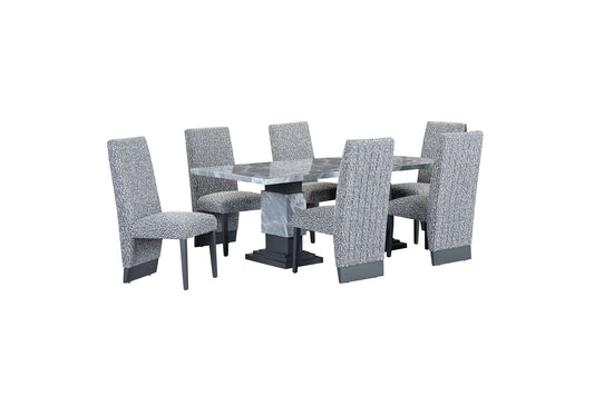 D1212 - 9 Piece Dining Room Set (Dining Table And 8 Dining Chairs) - Gray / White