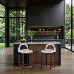 Conrad - Linen Counter Stool With Brown Legs