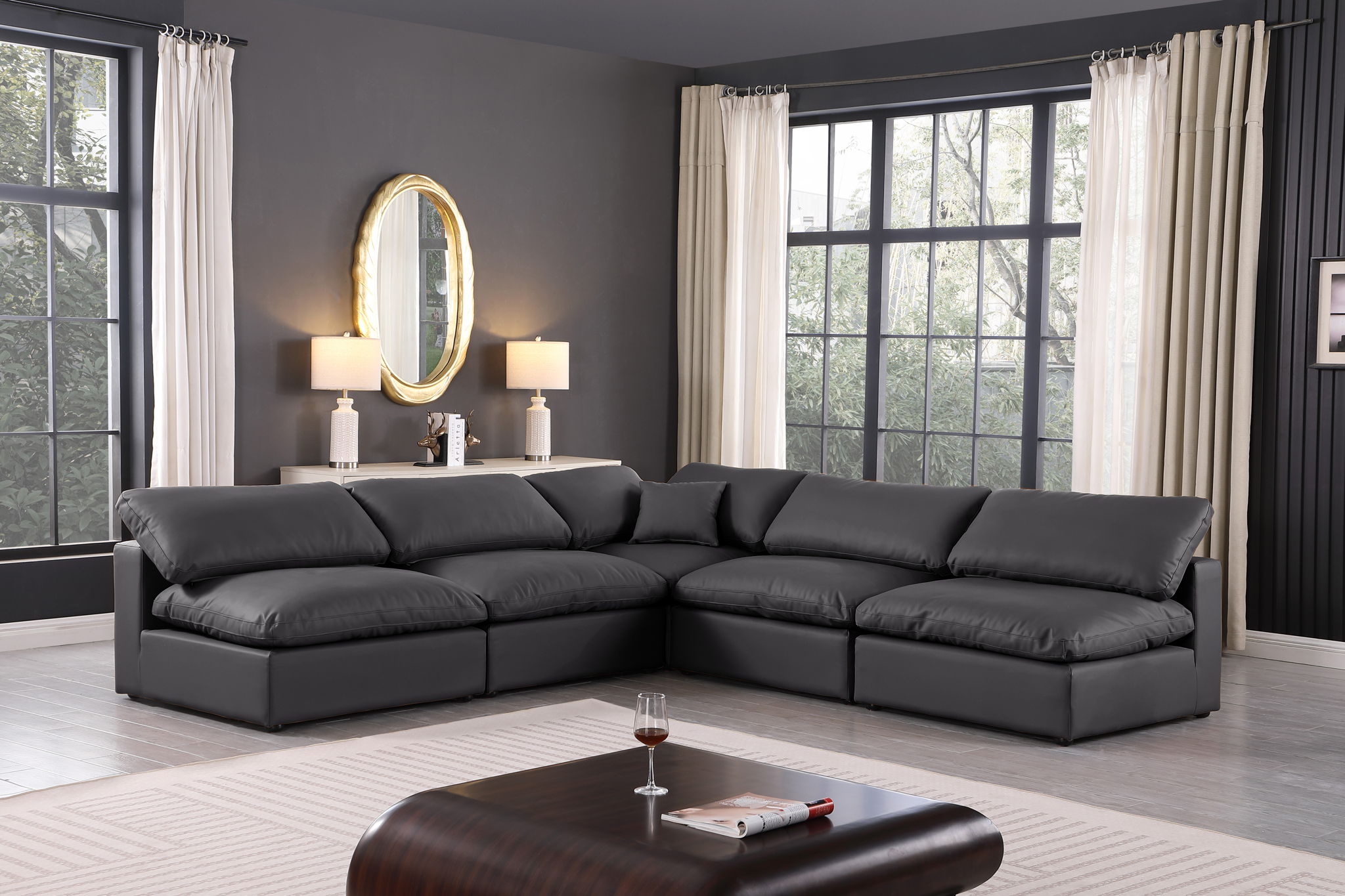 Comfy - 5 Piece Faux Leather Modular Corner Armless Sectional