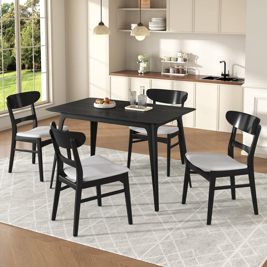 5 Piece Dining Set With 1 Table And 4 Upholstered Chairs - Black / Light Gray