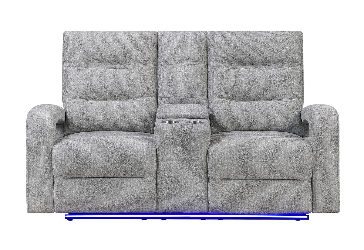 U6611 - Power Console Reclining Loveseat With LED - Dark Gray