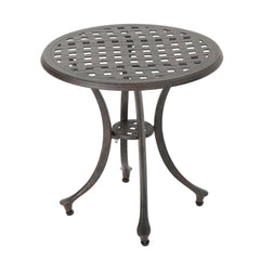 Lunaire - Outdoor Round Cast Aluminum Side Table With Lattice Top And Curved Legs - Bronze