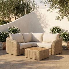 Seacrest - Olefin Water Resistant Fabric And Wicker 3 Piece Outdoor Patio Modular Sectional