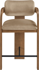 Cedra - Velvet Performance Fabric Upholstered Counter Stool - Brown Frame