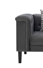 Mary - Velvet Tufted Chair With 1 Accent Pillow - Dark Gray