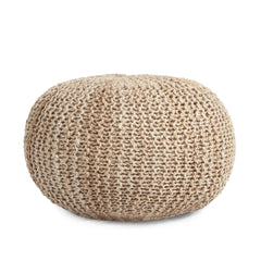 Handmade Jute Pouf With Cable Knit Pattern - Natural