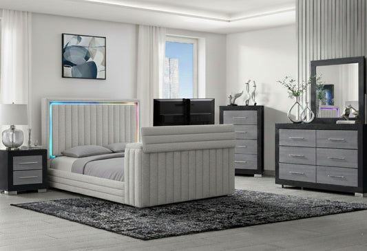 Elias - 5 Piece Queen Bedroom Set - Gray / Black