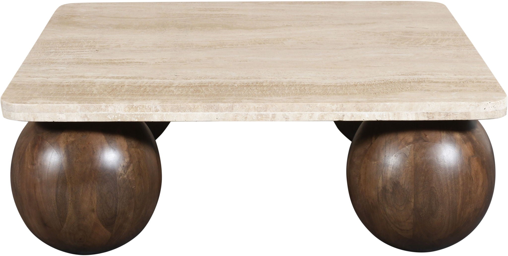 Strata - Travertine And Mango Wood Coffee Table - Brown / Beige