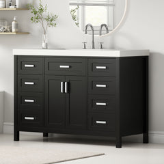 Bathroom Vanity With Sink, 2 Doors 8 Drawers, Soft Close System, Classic Design