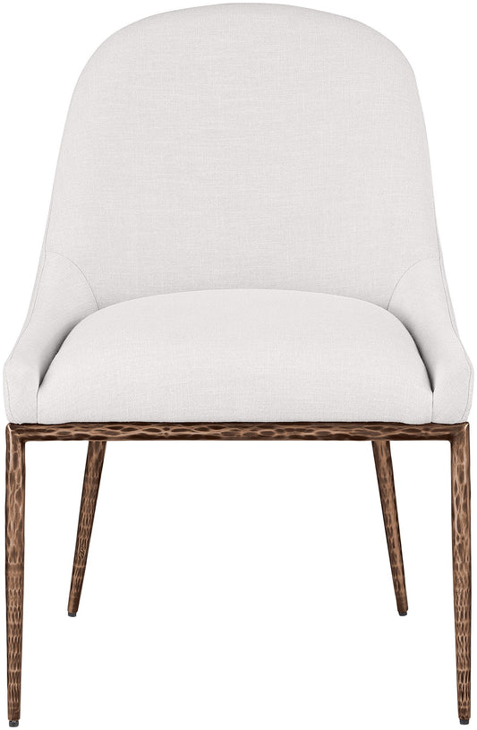 Ferro - Linen Textured Performance Fabric Upholstered Dining Side Chair - Cream / Brushed Bronze