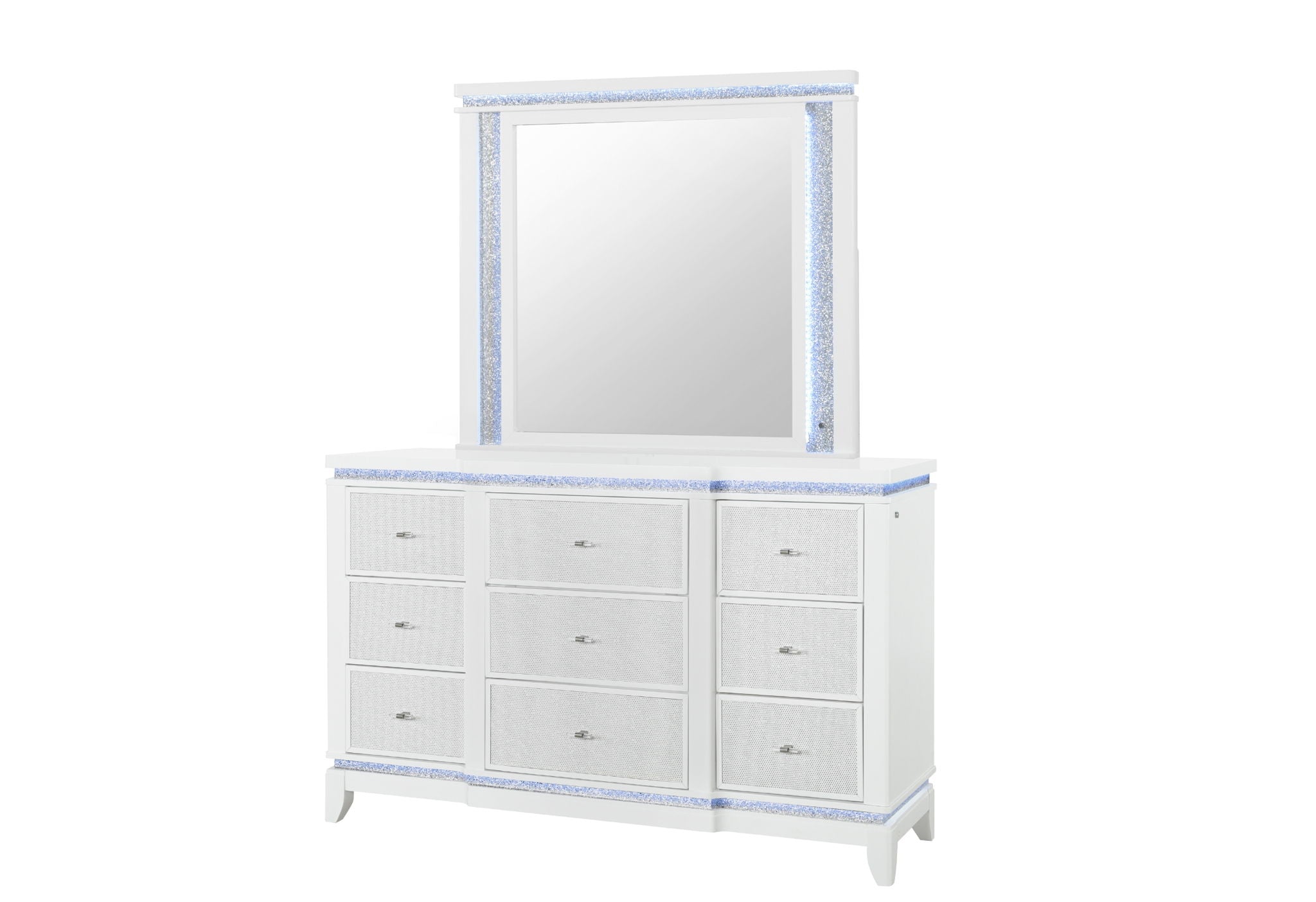 Alina - 5 Piece King Bedroom Set With LED, Cooler, Speaker And USB - White