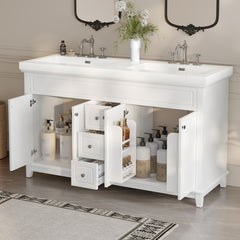Bathroom Vanity With Double Sinks, 3 Drawers & 4 Doors - White