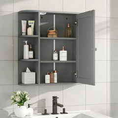 Bathroom Wall Storage Cabinet With Mirror And Adjustable Shelf, 6 Open Shelves