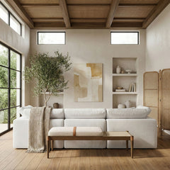 Nara - Linen Textured Fabric Upholstered Bench - Painted Brown Walnut