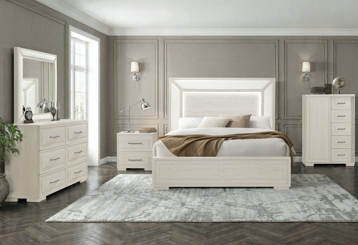 Clara - 5 Piece Queen Bedroom Set (Bed, Dresser & Mirror, Nightstand, Chest) - Beige