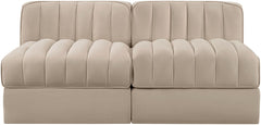 Rummi - Velvet Performance Fabric Upholstered 2 Piece Modular Armless Loveseat