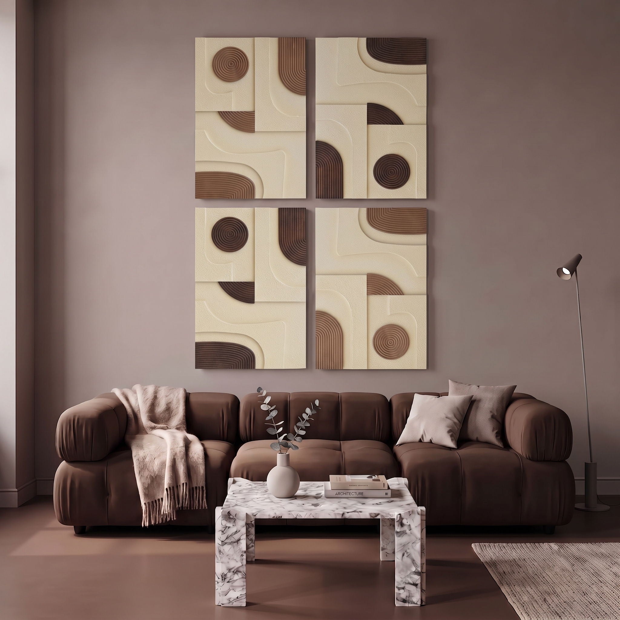 Element - Mango Wood 4 Piece Wall Art - Natural / Brown