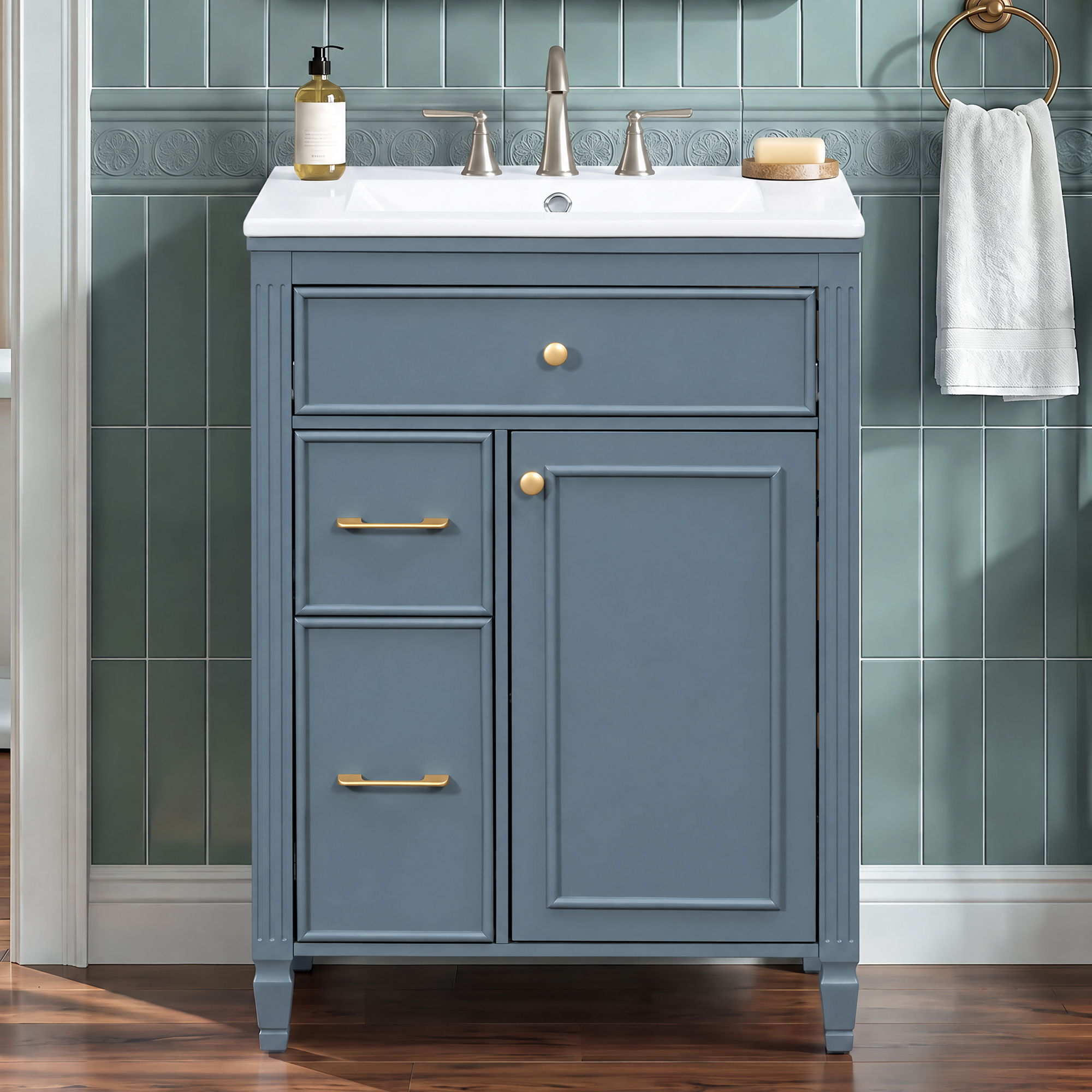 Freestanding Bathroom Vanity With Sink, Soft Close Door, Tip Out Drawer