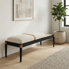 Nara - Linen Textured Fabric Upholstered Bench - Painted Black