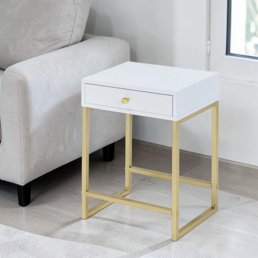 Coleen - Accent Table - White / Brass