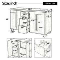 Double Sink Bathroom Vanity With Sinks, Soft Close Doors & 3 Drawers - Wood