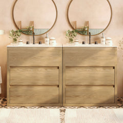 Double Sinks Bathroom Vanity Set With 2 Ceramic Basins