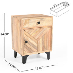 Solid Wood Vintage Nightstand With Handcrafted Detailing - Natural