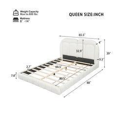 Queen Size Upholstered Platform Bed With Tufted Headboard - White