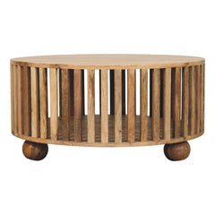 Slatted Round Coffee Table - Beige