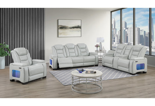 U8609 - 3 Piece Living Room Set (Power Reclining Sofa, Power Console Reclining Loveseat, Recliner With Power Headrest, USB, LED And Bookshelf) - Gray