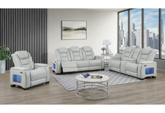 U8609 - 3 Piece Living Room Set (Power Reclining Sofa, Power Console Reclining Loveseat, Recliner With Power Headrest, USB, LED And Bookshelf) - Gray