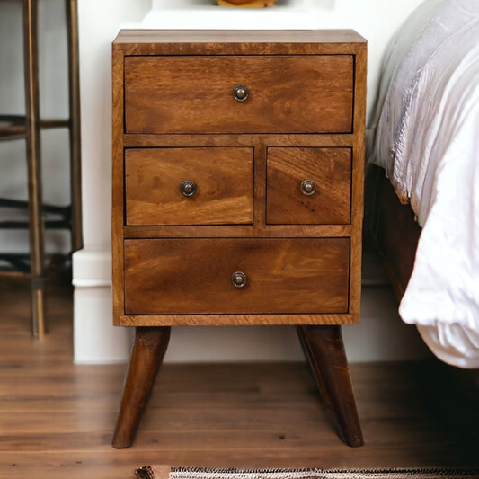 4 Drawer Multi Bedside Table - Chestnut