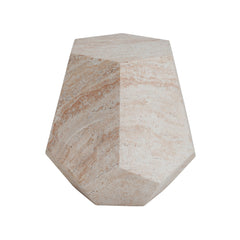 Outdoor / Indoor Lightweight Concrete Side Table, Hexagonal Round Travertine Accent Table - Beige