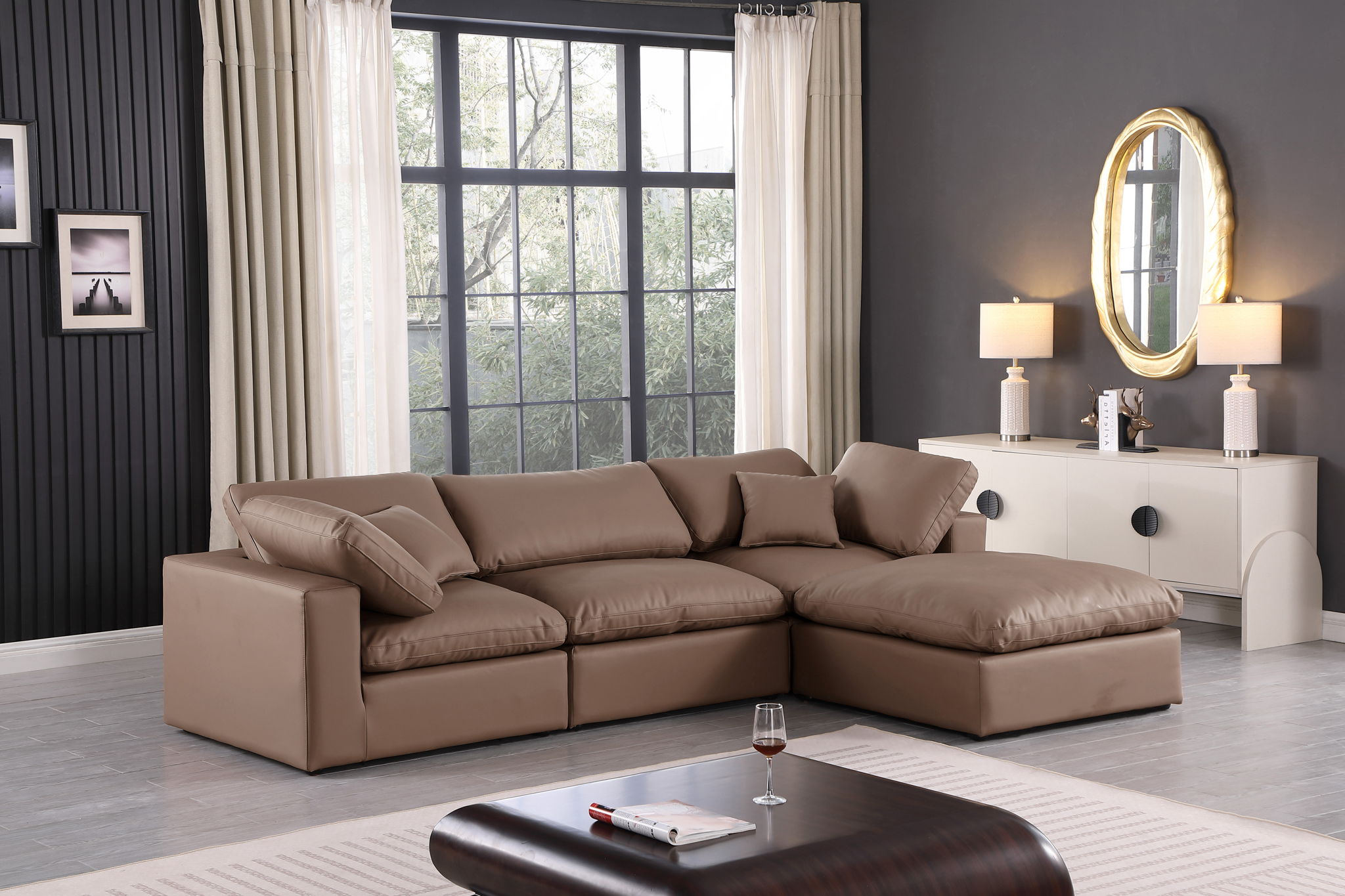 Comfy - 4 Piece Faux Leather Modular Sectional With Chaise