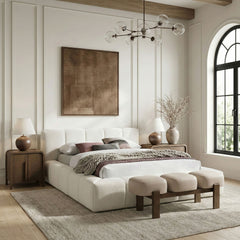 Woodcrest - Vegan Leather Upholstered Bench - Painted Brown Walnut Base